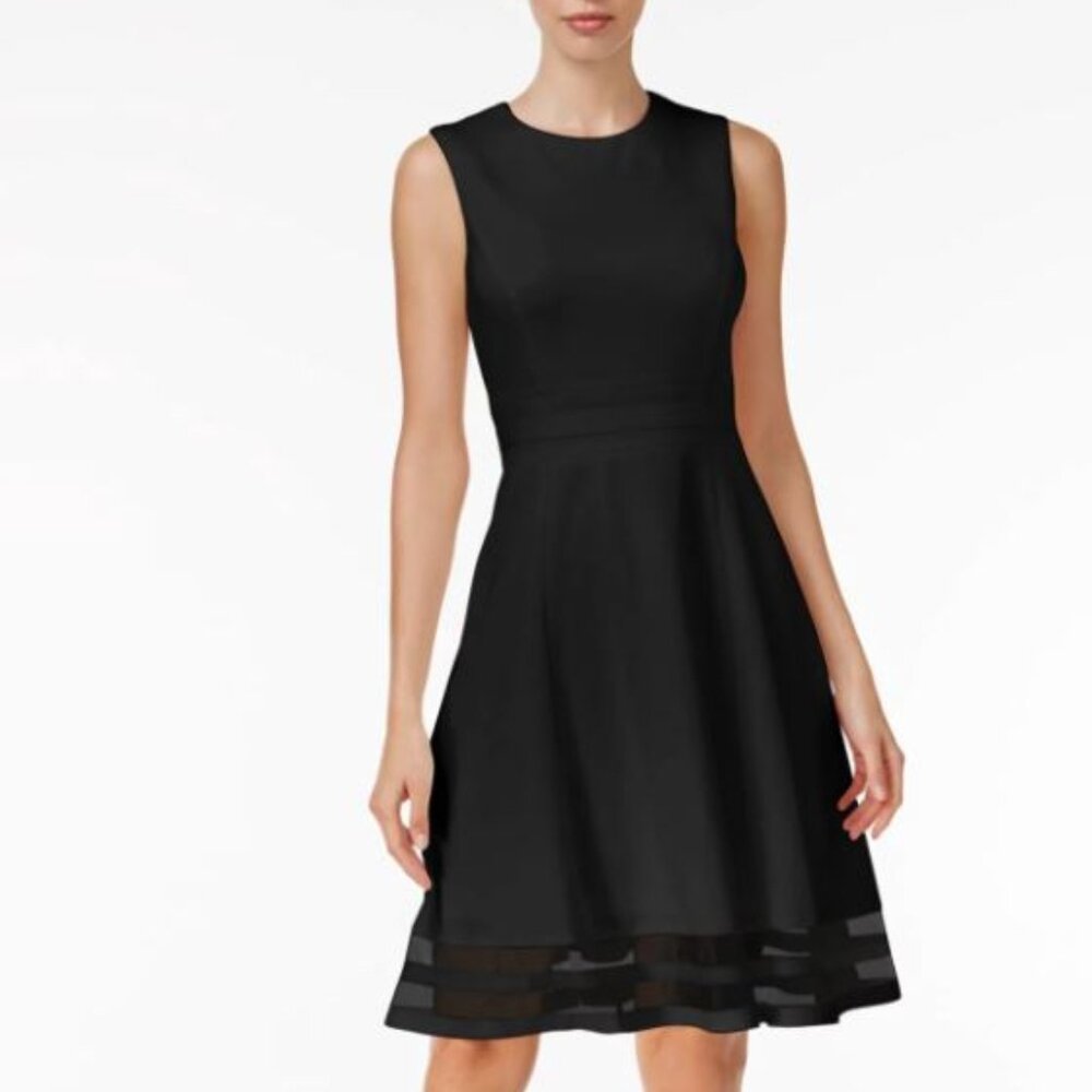 Calvin Klein Black Sleeveless Knee Length Fit + Flare Dress | Size 2P